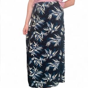 Vintage Sharon Anthony Blue Bamboo Print Maxi Skirt Size 12 Boho Coastal